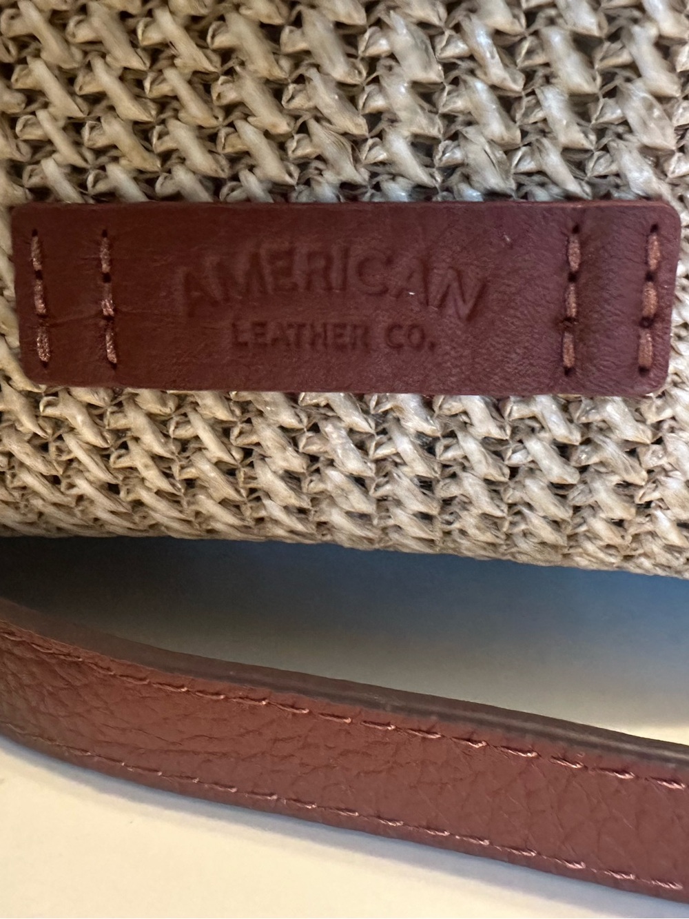 American Leather Co. Triple Entry Raffia & Leather Satchel Handbag Purse - Picture 3 of 9